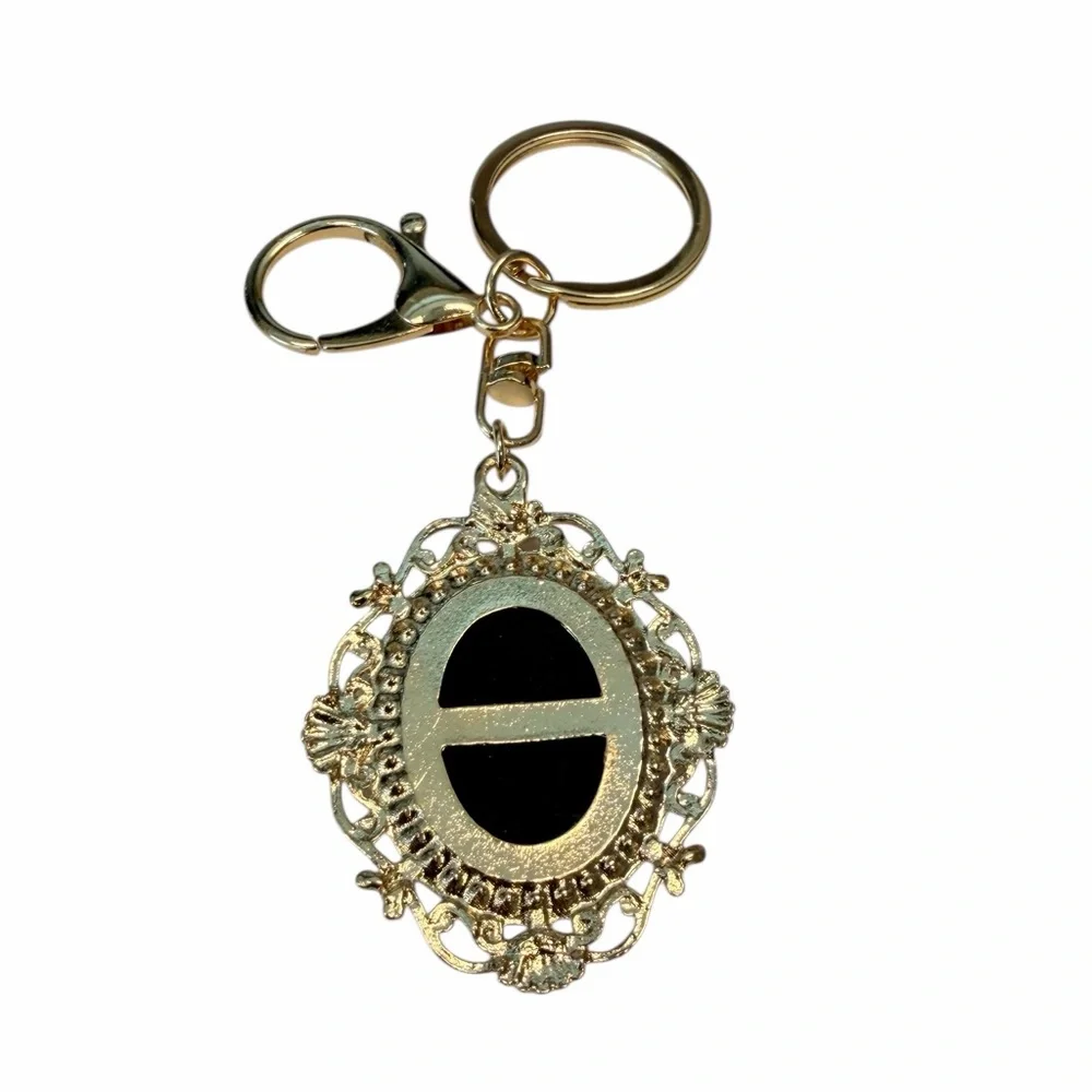Cameo Portrait Keychain, Bag Charm or Necklace Charm in Black and‎ Gold